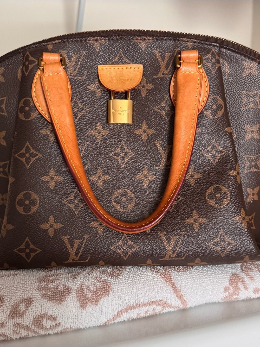 Louis Vuitton Brown Monogram Alma Satchel with Caramel Vachetta Handles